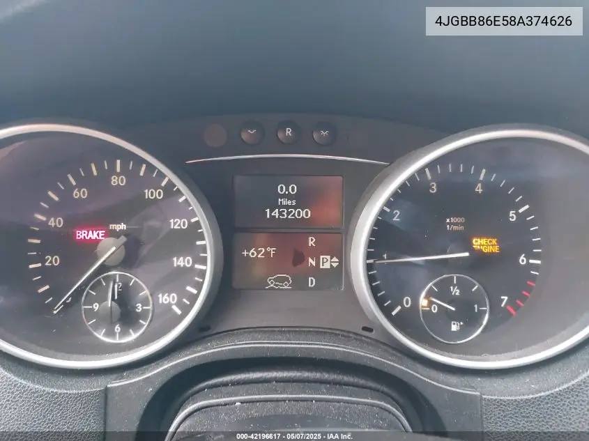 2008 Mercedes-Benz Ml 350 4Matic VIN: 4JGBB86E58A374626 Lot: 42196617