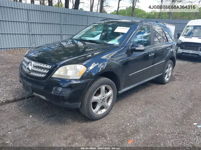 2008 Mercedes-Benz Ml 350 4Matic VIN: 4JGBB86E68A364316 Lot: 42199924