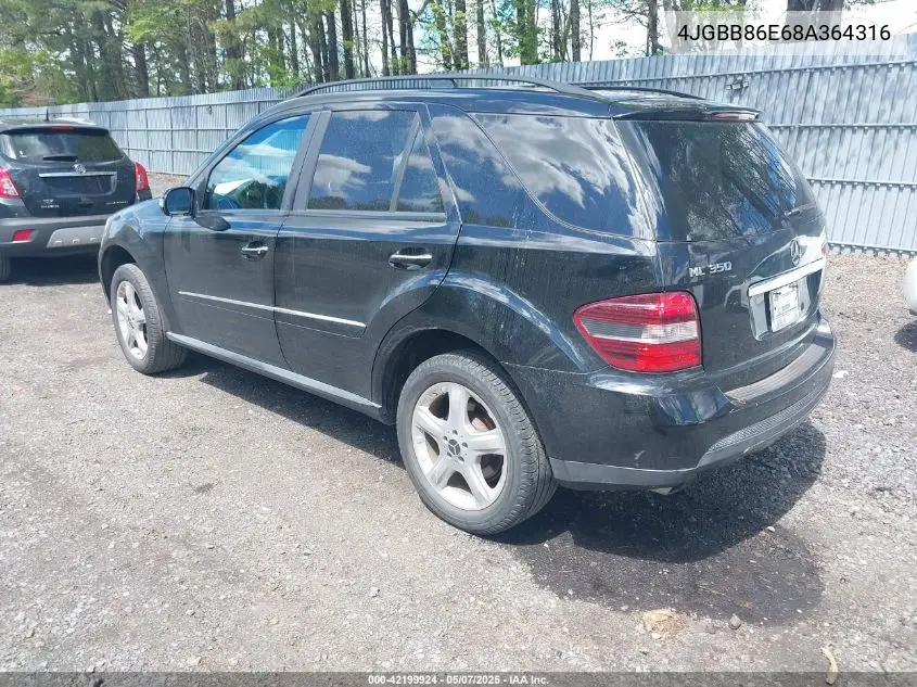 2008 Mercedes-Benz Ml 350 4Matic VIN: 4JGBB86E68A364316 Lot: 42199924