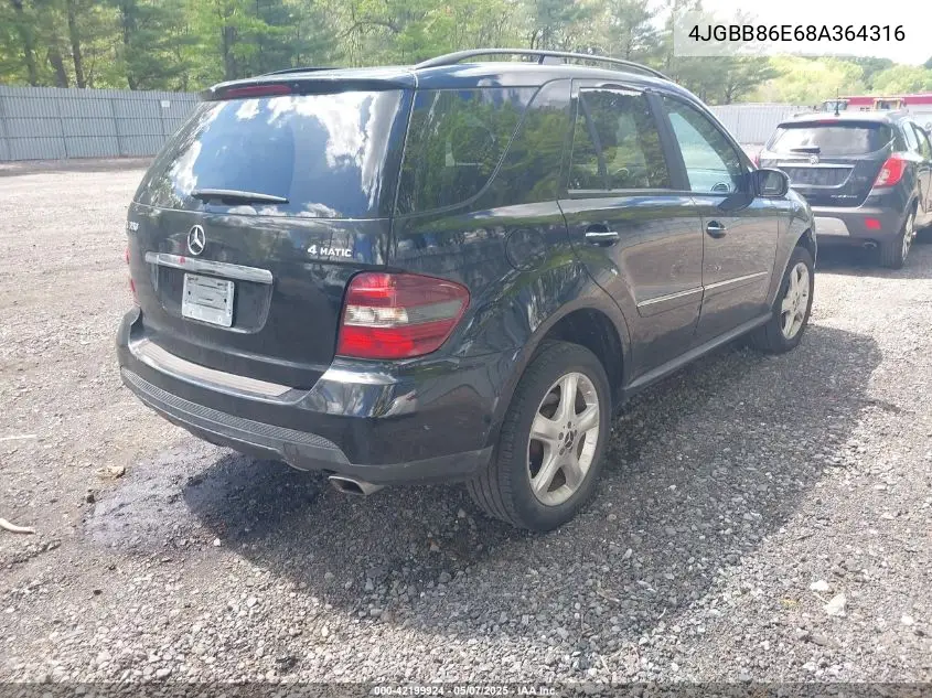 2008 Mercedes-Benz Ml 350 4Matic VIN: 4JGBB86E68A364316 Lot: 42199924