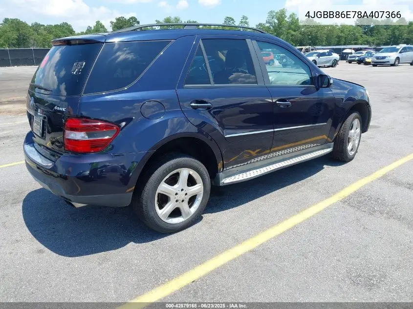 2008 Mercedes-Benz Ml 350 4Matic VIN: 4JGBB86E78A407366 Lot: 42579168