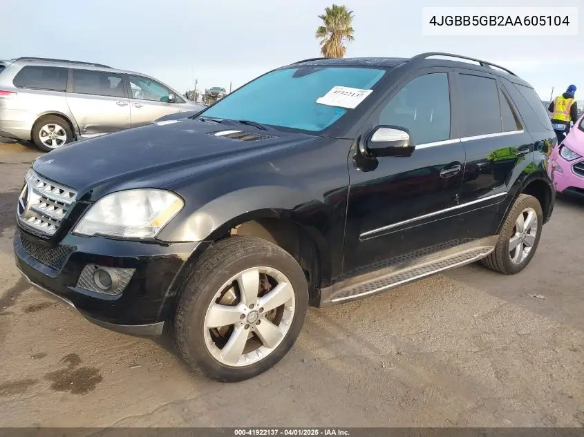 2010 Mercedes-Benz Ml 350 VIN: 4JGBB5GB2AA605104 Lot: 41922137