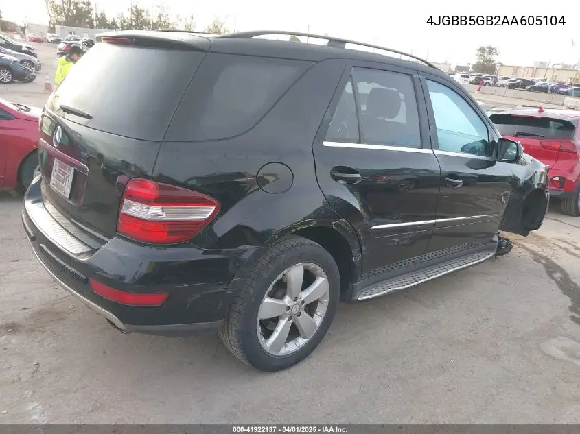 2010 Mercedes-Benz Ml 350 VIN: 4JGBB5GB2AA605104 Lot: 41922137