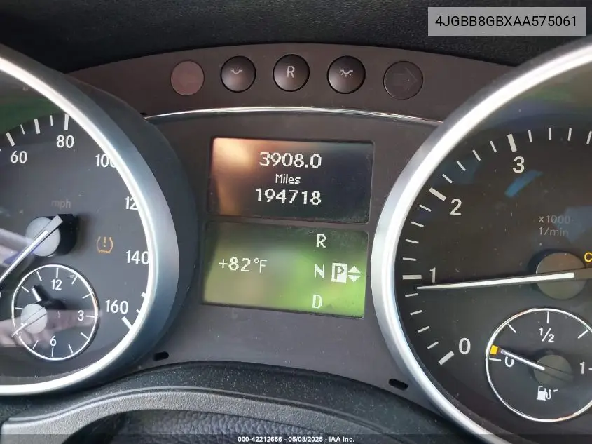 2010 Mercedes-Benz Ml 350 4Matic VIN: 4JGBB8GBXAA575061 Lot: 42212656