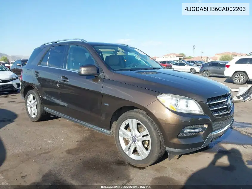 2012 Mercedes-Benz Ml 350 4Matic VIN: 4JGDA5HB6CA002203 Lot: 42587288