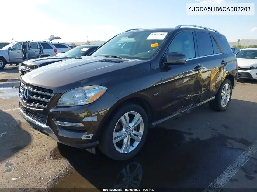 2012 Mercedes-Benz Ml 350 4Matic VIN: 4JGDA5HB6CA002203 Lot: 42587288