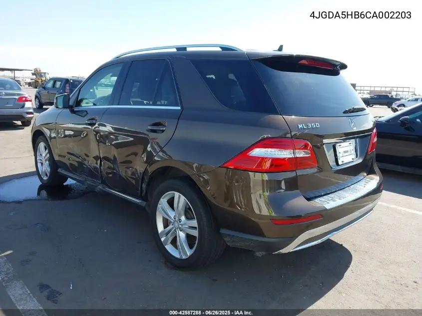 2012 Mercedes-Benz Ml 350 4Matic VIN: 4JGDA5HB6CA002203 Lot: 42587288
