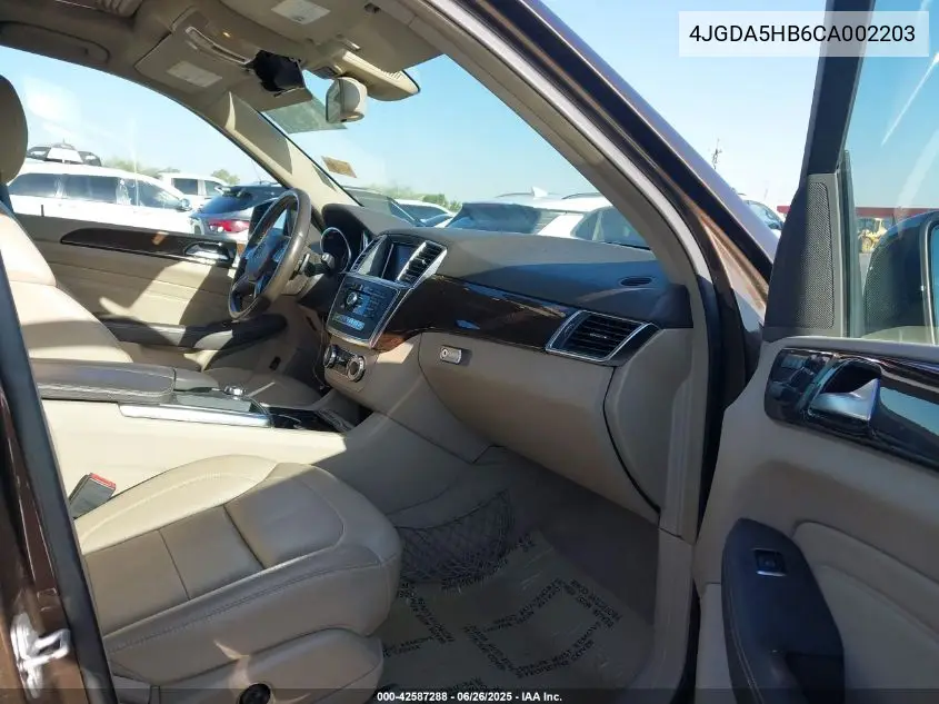 2012 Mercedes-Benz Ml 350 4Matic VIN: 4JGDA5HB6CA002203 Lot: 42587288