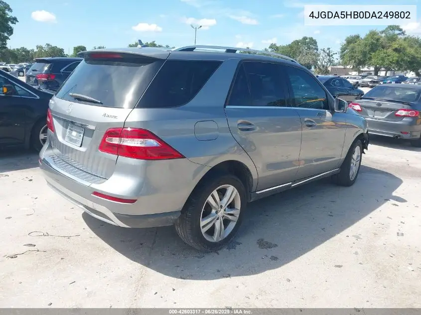 2013 Mercedes-Benz Ml 350 4Matic VIN: 4JGDA5HB0DA249802 Lot: 42603317