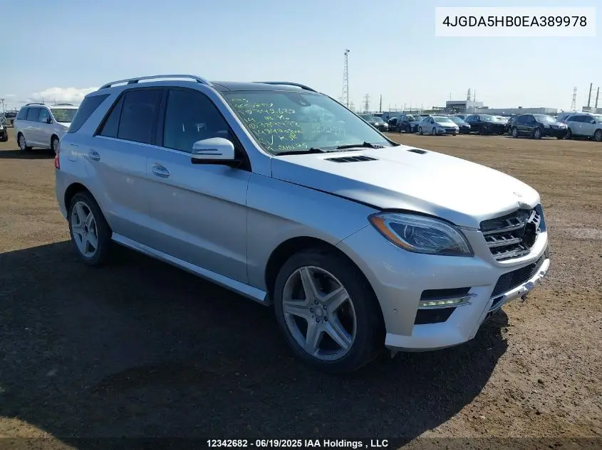 2014 Mercedes-Benz Ml 350 4Matic VIN: 4JGDA5HB0EA389978 Lot: 12342682
