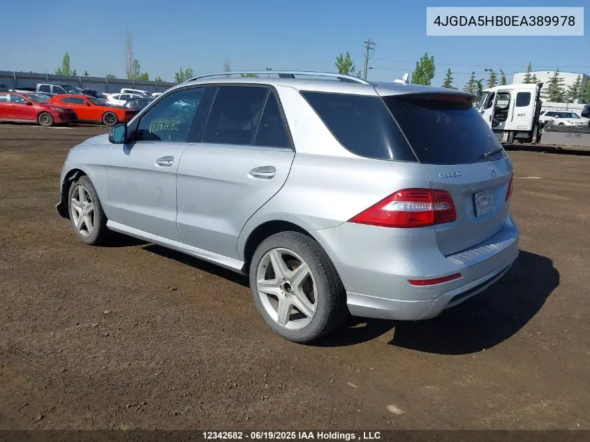2014 Mercedes-Benz Ml 350 4Matic VIN: 4JGDA5HB0EA389978 Lot: 12342682
