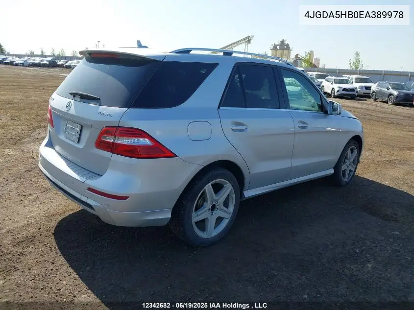 2014 Mercedes-Benz Ml 350 4Matic VIN: 4JGDA5HB0EA389978 Lot: 12342682
