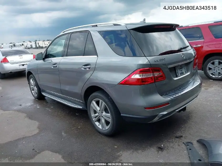 2014 Mercedes-Benz Ml 350 4Matic VIN: 4JGDA5HB0EA343518 Lot: 42590064