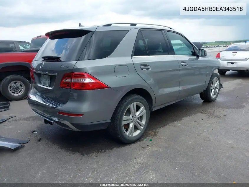 2014 Mercedes-Benz Ml 350 4Matic VIN: 4JGDA5HB0EA343518 Lot: 42590064