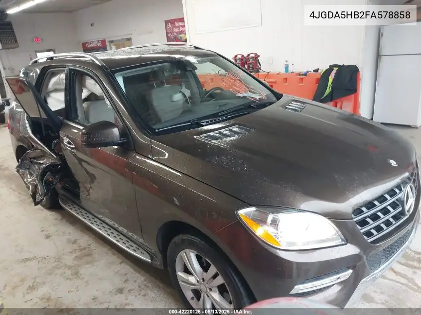 2015 Mercedes-Benz Ml 350 4Matic VIN: 4JGDA5HB2FA578858 Lot: 42220126