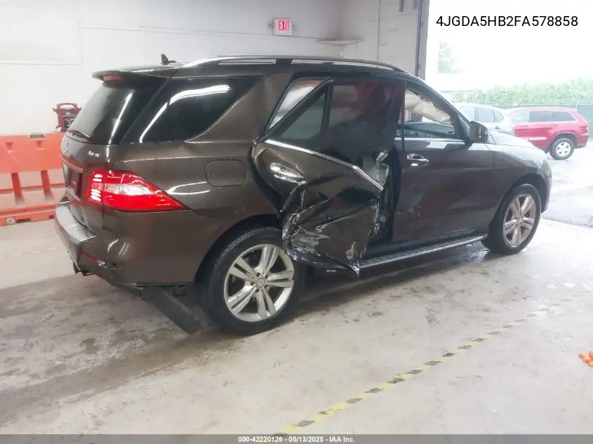 2015 Mercedes-Benz Ml 350 4Matic VIN: 4JGDA5HB2FA578858 Lot: 42220126