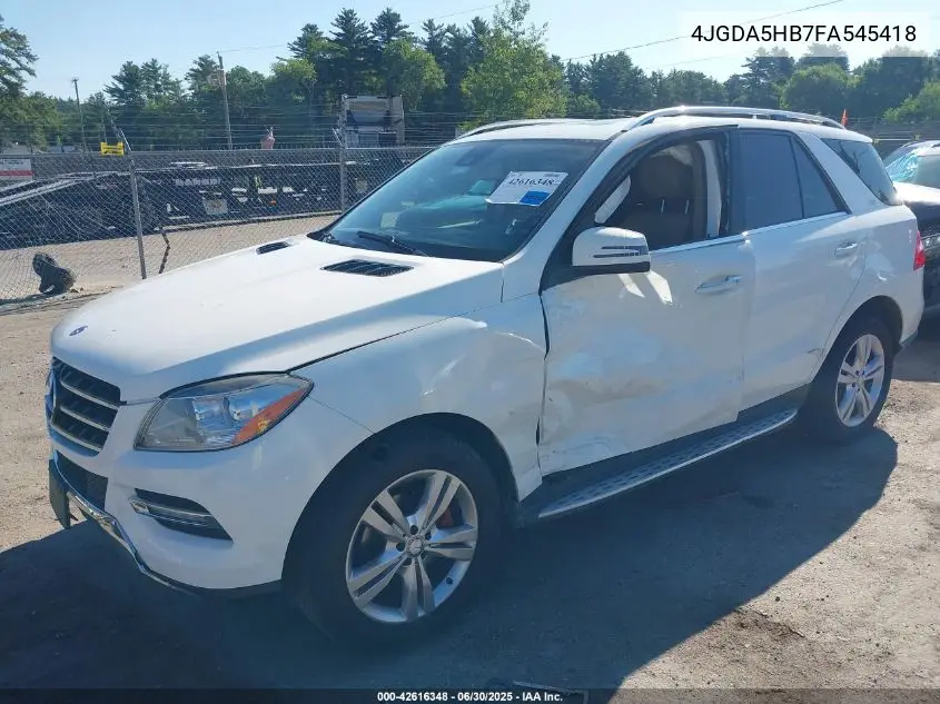 2015 Mercedes-Benz Ml 350 4Matic VIN: 4JGDA5HB7FA545418 Lot: 42616348