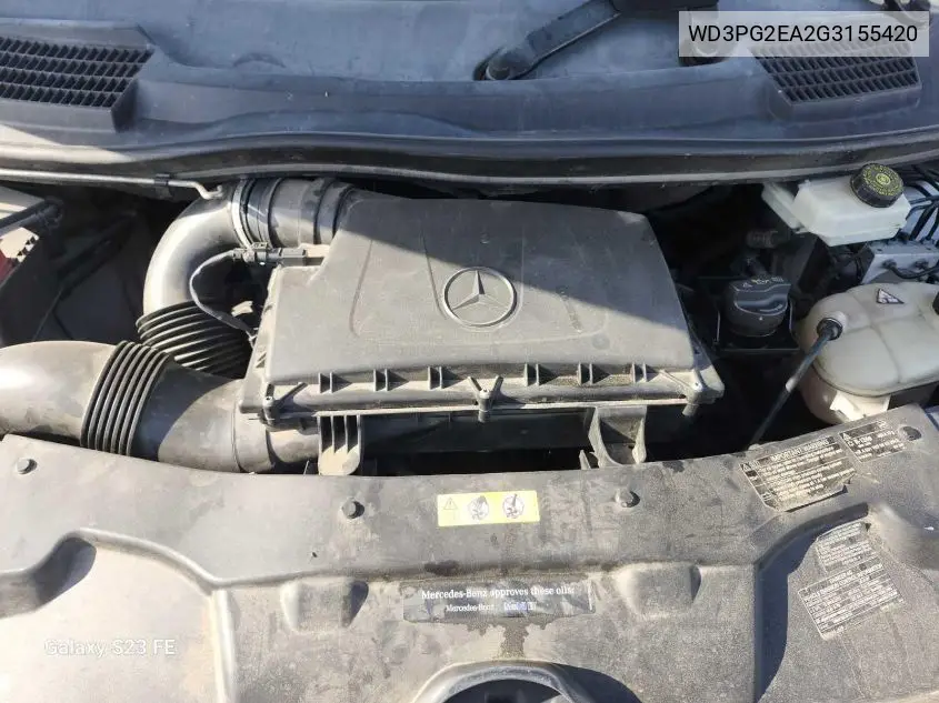 2016 Mercedes-Benz Metris VIN: WD3PG2EA2G3155420 Lot: 42250091