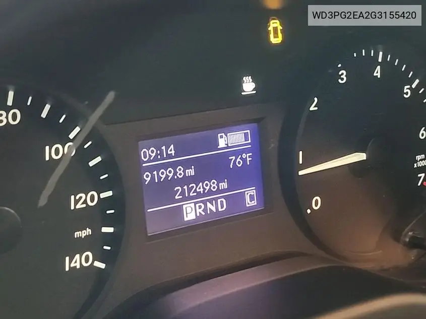 2016 Mercedes-Benz Metris VIN: WD3PG2EA2G3155420 Lot: 42250091