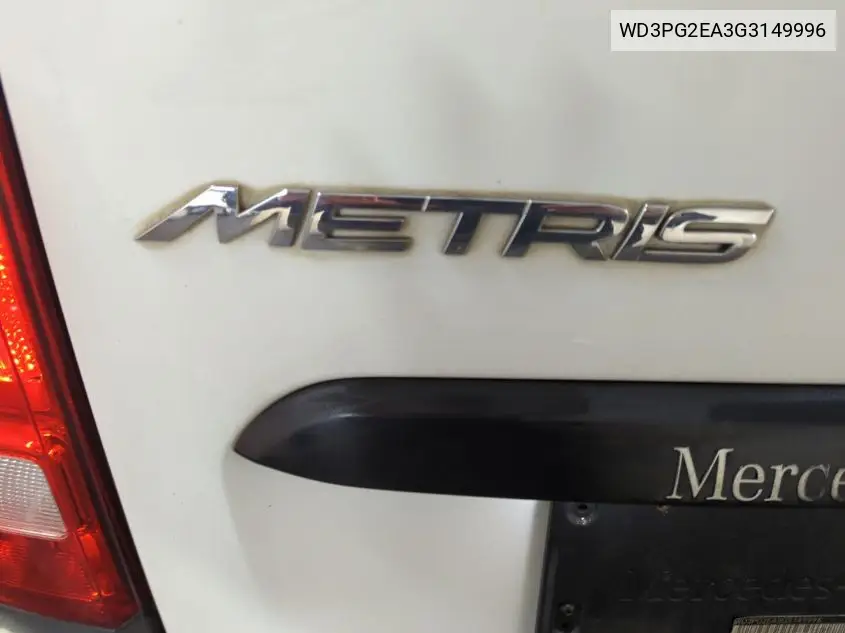 2016 Mercedes-Benz Metris VIN: WD3PG2EA3G3149996 Lot: 42262649