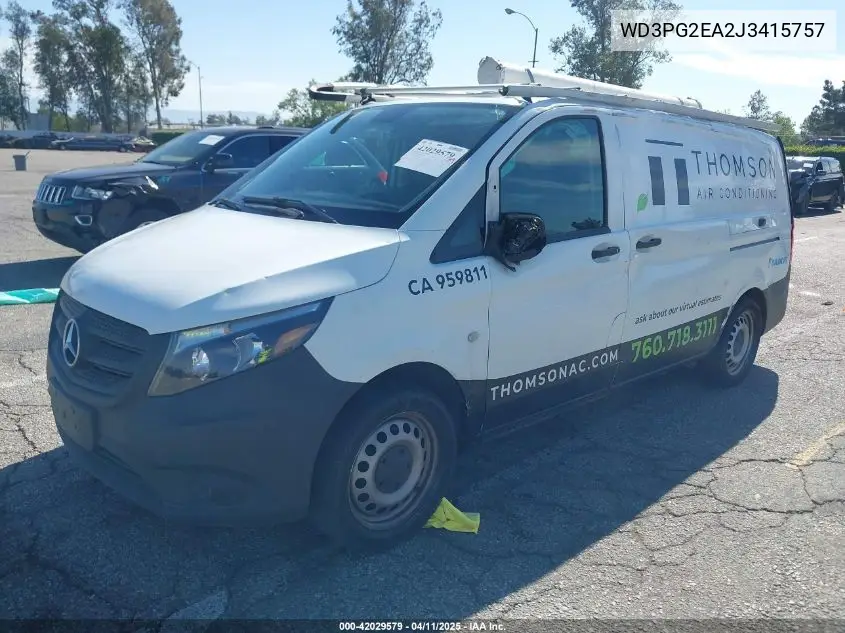 2018 Mercedes-Benz Metris VIN: WD3PG2EA2J3415757 Lot: 42029579