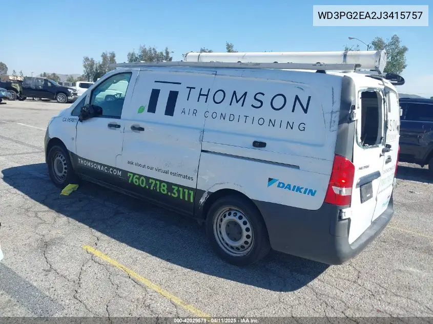 2018 Mercedes-Benz Metris VIN: WD3PG2EA2J3415757 Lot: 42029579
