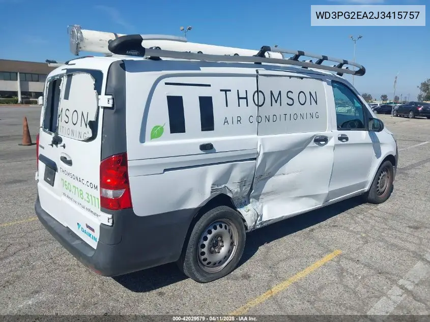 2018 Mercedes-Benz Metris VIN: WD3PG2EA2J3415757 Lot: 42029579