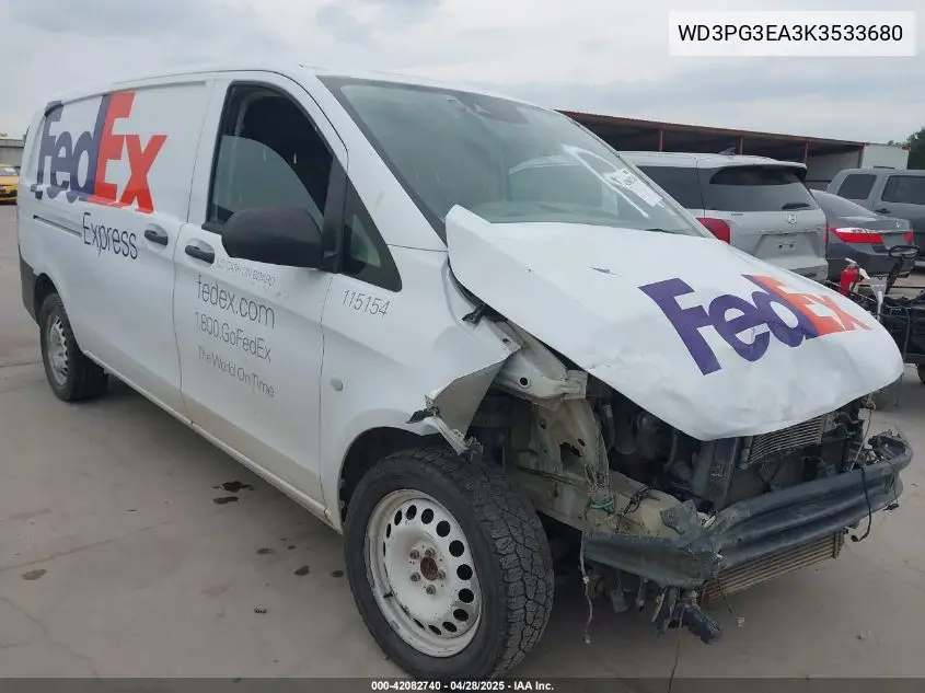 2019 Mercedes-Benz Metris VIN: WD3PG3EA3K3533680 Lot: 42082740