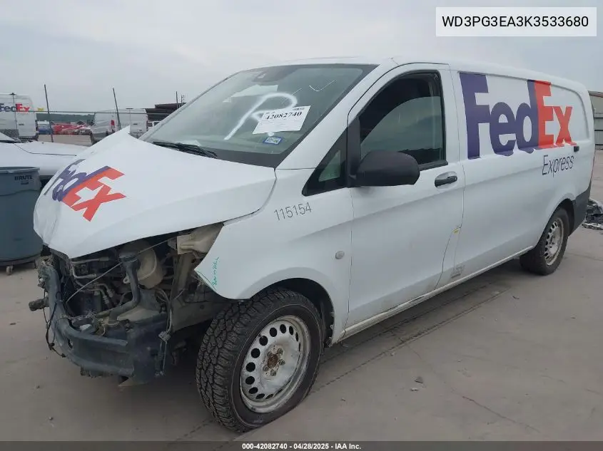 2019 Mercedes-Benz Metris VIN: WD3PG3EA3K3533680 Lot: 42082740