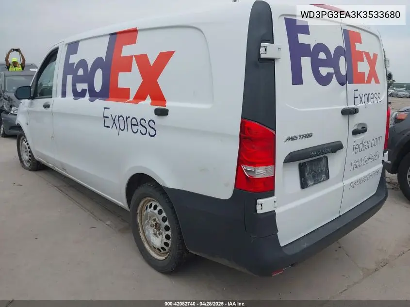 2019 Mercedes-Benz Metris VIN: WD3PG3EA3K3533680 Lot: 42082740