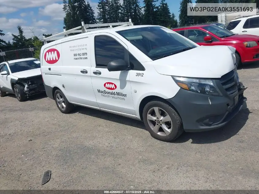 2019 Mercedes-Benz Metris VIN: WD3PG2EA0K3551693 Lot: 42668537