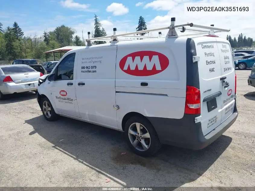 2019 Mercedes-Benz Metris VIN: WD3PG2EA0K3551693 Lot: 42668537