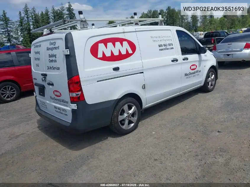 2019 Mercedes-Benz Metris VIN: WD3PG2EA0K3551693 Lot: 42668537