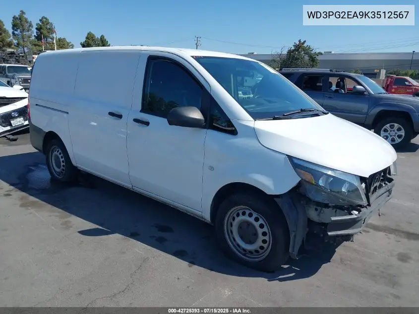 2019 Mercedes-Benz Metris VIN: WD3PG2EA9K3512567 Lot: 42725393