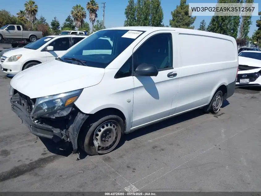 2019 Mercedes-Benz Metris VIN: WD3PG2EA9K3512567 Lot: 42725393