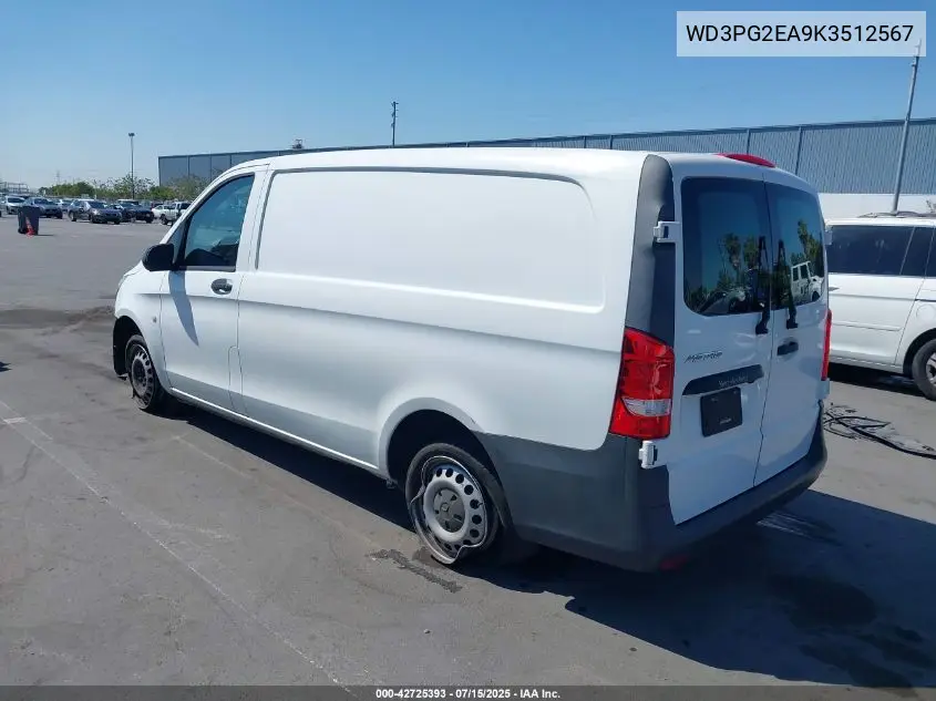 2019 Mercedes-Benz Metris VIN: WD3PG2EA9K3512567 Lot: 42725393