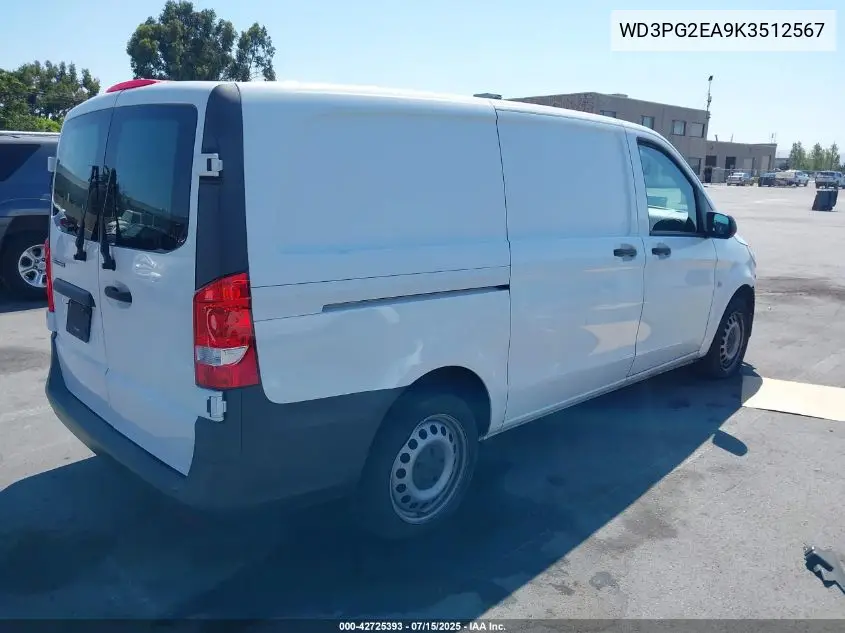 2019 Mercedes-Benz Metris VIN: WD3PG2EA9K3512567 Lot: 42725393