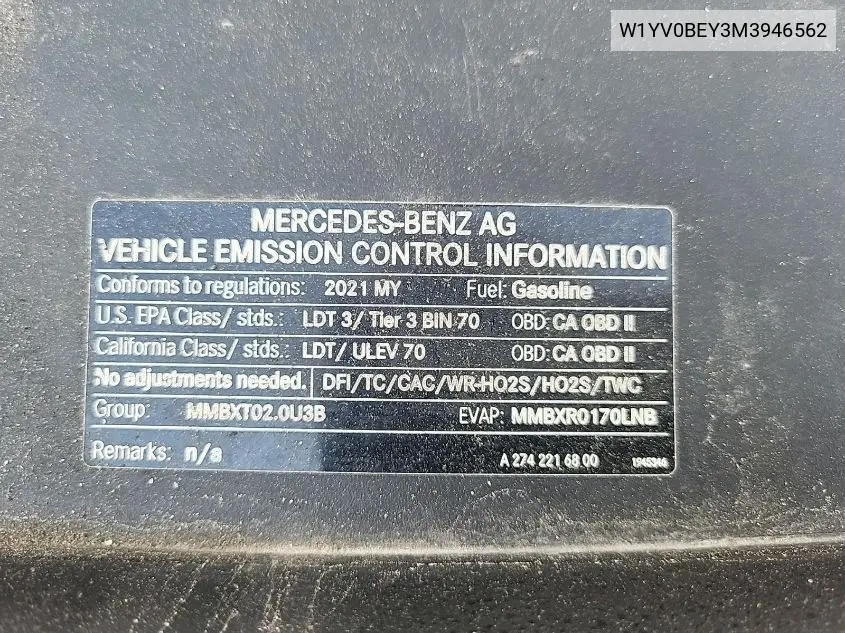 2021 Mercedes-Benz Metris VIN: W1YV0BEY3M3946562 Lot: 42666685