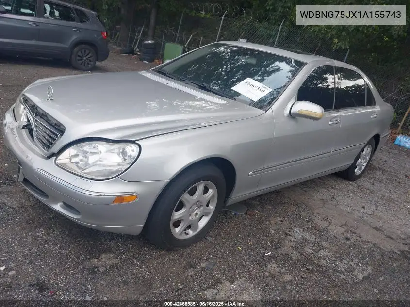2001 Mercedes-Benz S 500 VIN: WDBNG75JX1A155743 Lot: 42468585