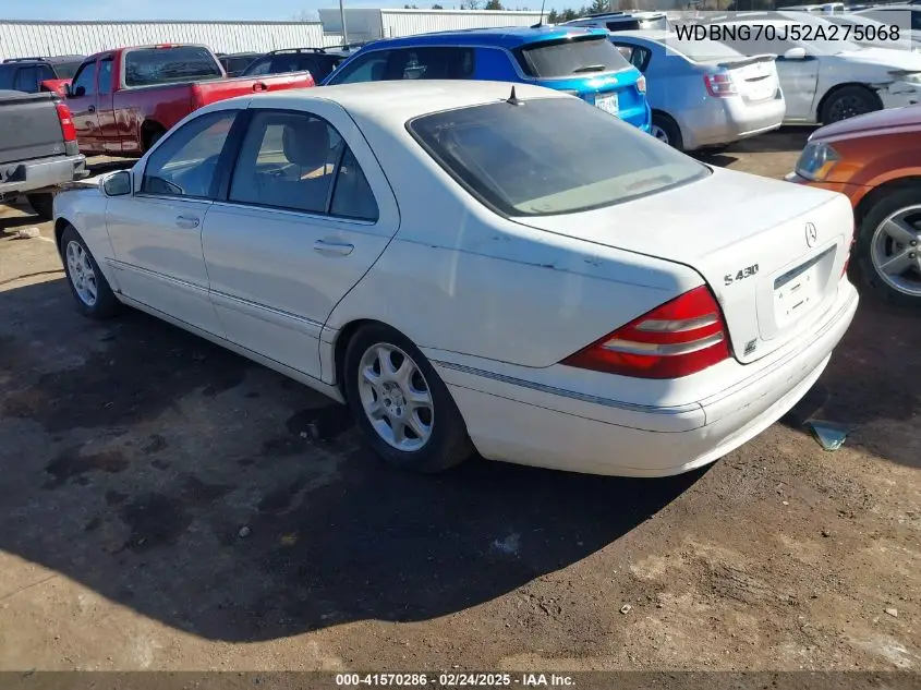2002 Mercedes-Benz S 430 VIN: WDBNG70J52A275068 Lot: 41570286