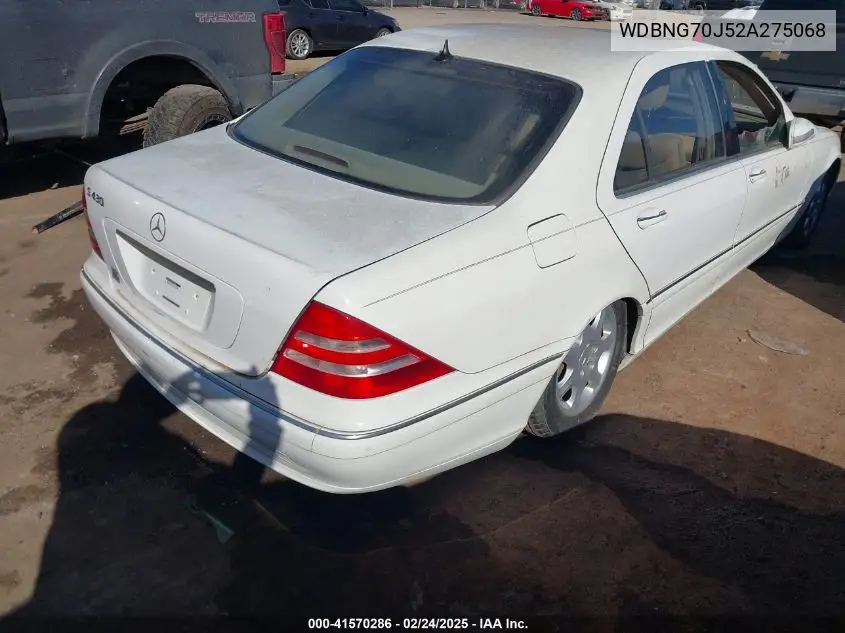 2002 Mercedes-Benz S 430 VIN: WDBNG70J52A275068 Lot: 41570286