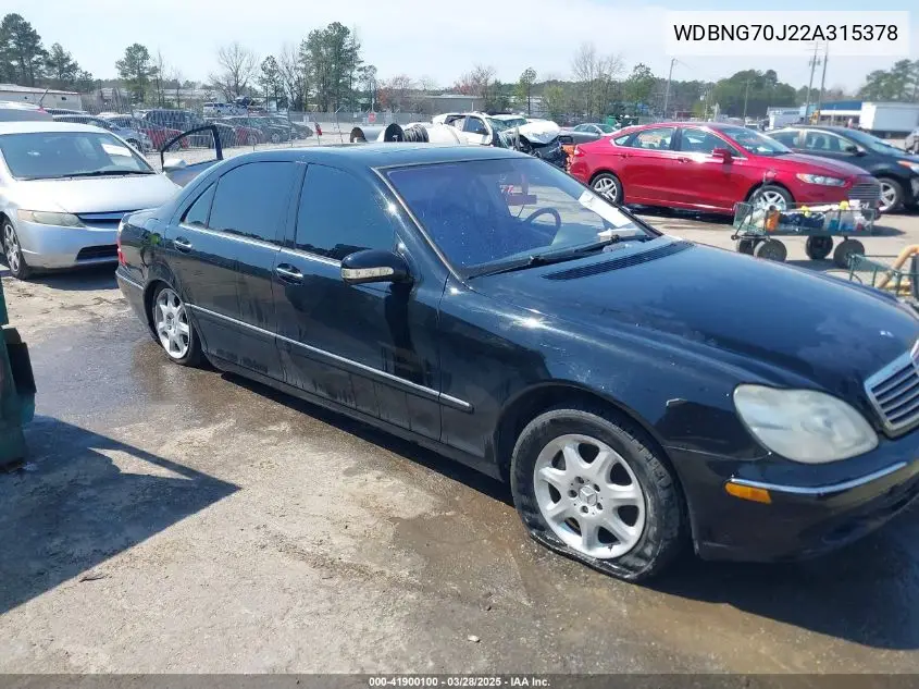 2002 Mercedes-Benz S 430 VIN: WDBNG70J22A315378 Lot: 41900100