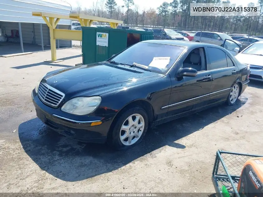 2002 Mercedes-Benz S 430 VIN: WDBNG70J22A315378 Lot: 41900100