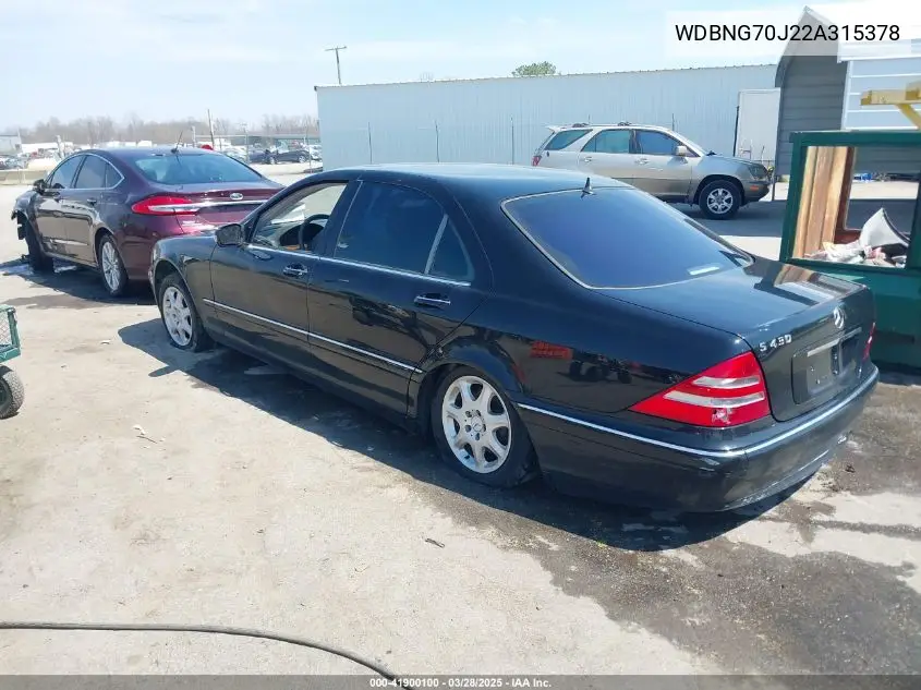 2002 Mercedes-Benz S 430 VIN: WDBNG70J22A315378 Lot: 41900100