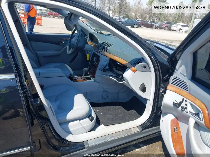 2002 Mercedes-Benz S 430 VIN: WDBNG70J22A315378 Lot: 41900100