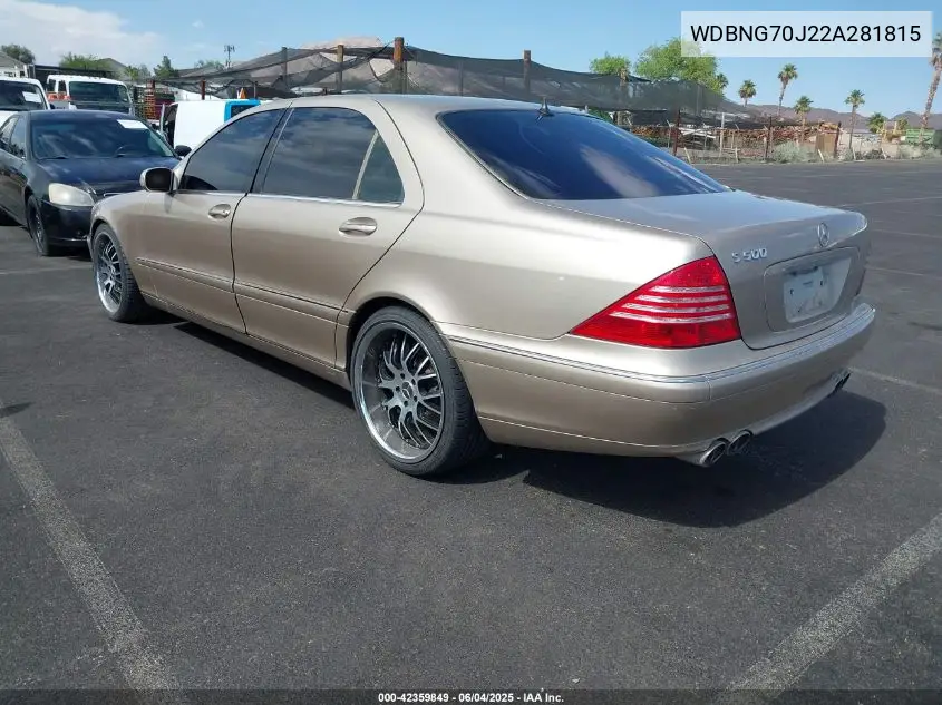 2002 Mercedes-Benz S 430 VIN: WDBNG70J22A281815 Lot: 42359849