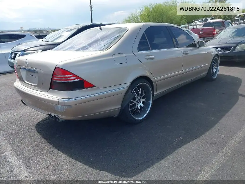 2002 Mercedes-Benz S 430 VIN: WDBNG70J22A281815 Lot: 42359849