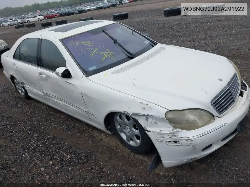 2002 Mercedes-Benz S 430 VIN: WDBNG70J92A291922 Lot: 42502952