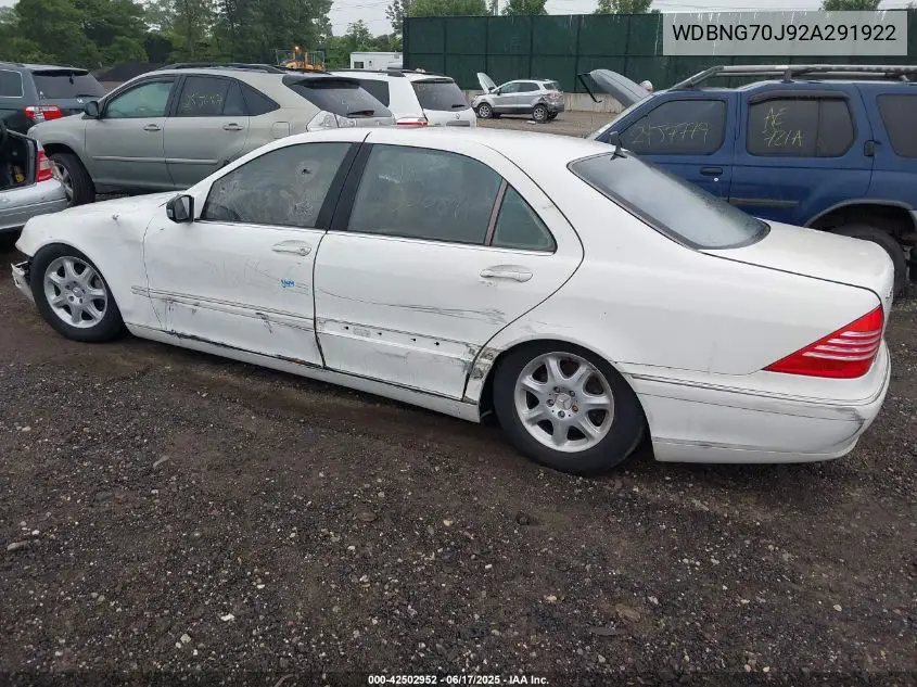2002 Mercedes-Benz S 430 VIN: WDBNG70J92A291922 Lot: 42502952