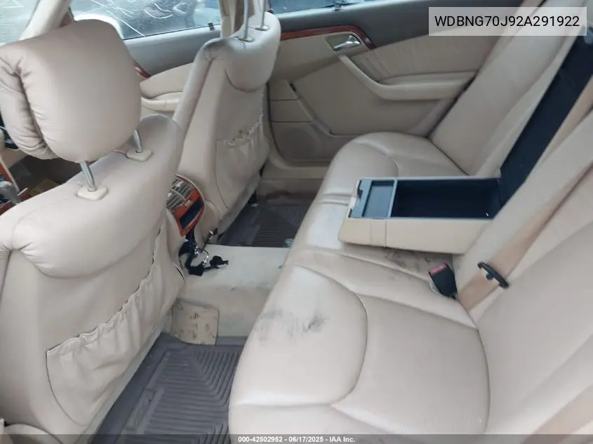 2002 Mercedes-Benz S 430 VIN: WDBNG70J92A291922 Lot: 42502952